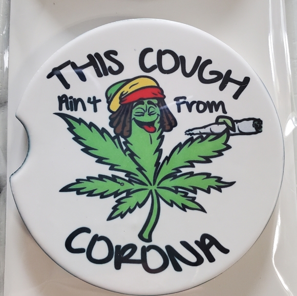 This Cough Funny Leaf Set Of 2 Ceramic Car Coasters - Picture 4 of 5